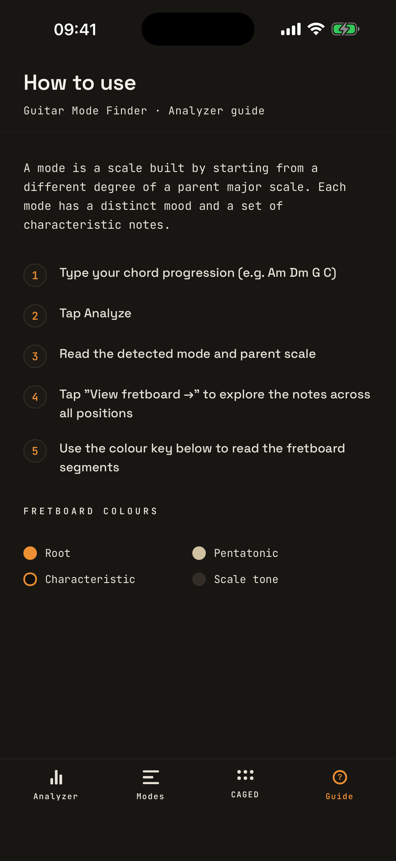 The built-in how-to-use guide